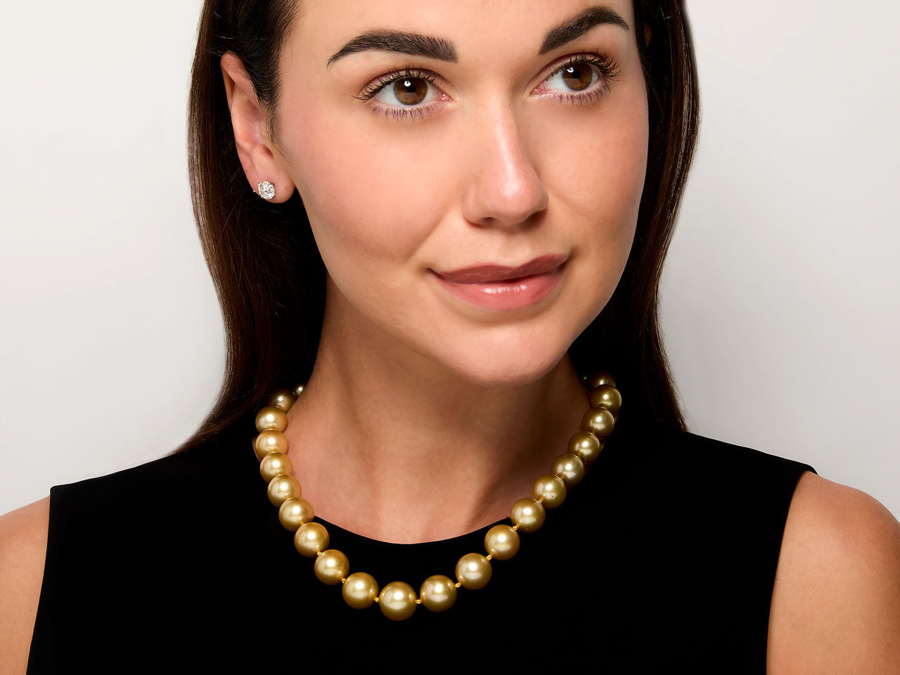 Golden South Sea Pearl Necklace with Diamond Clasp in 18K White Gold