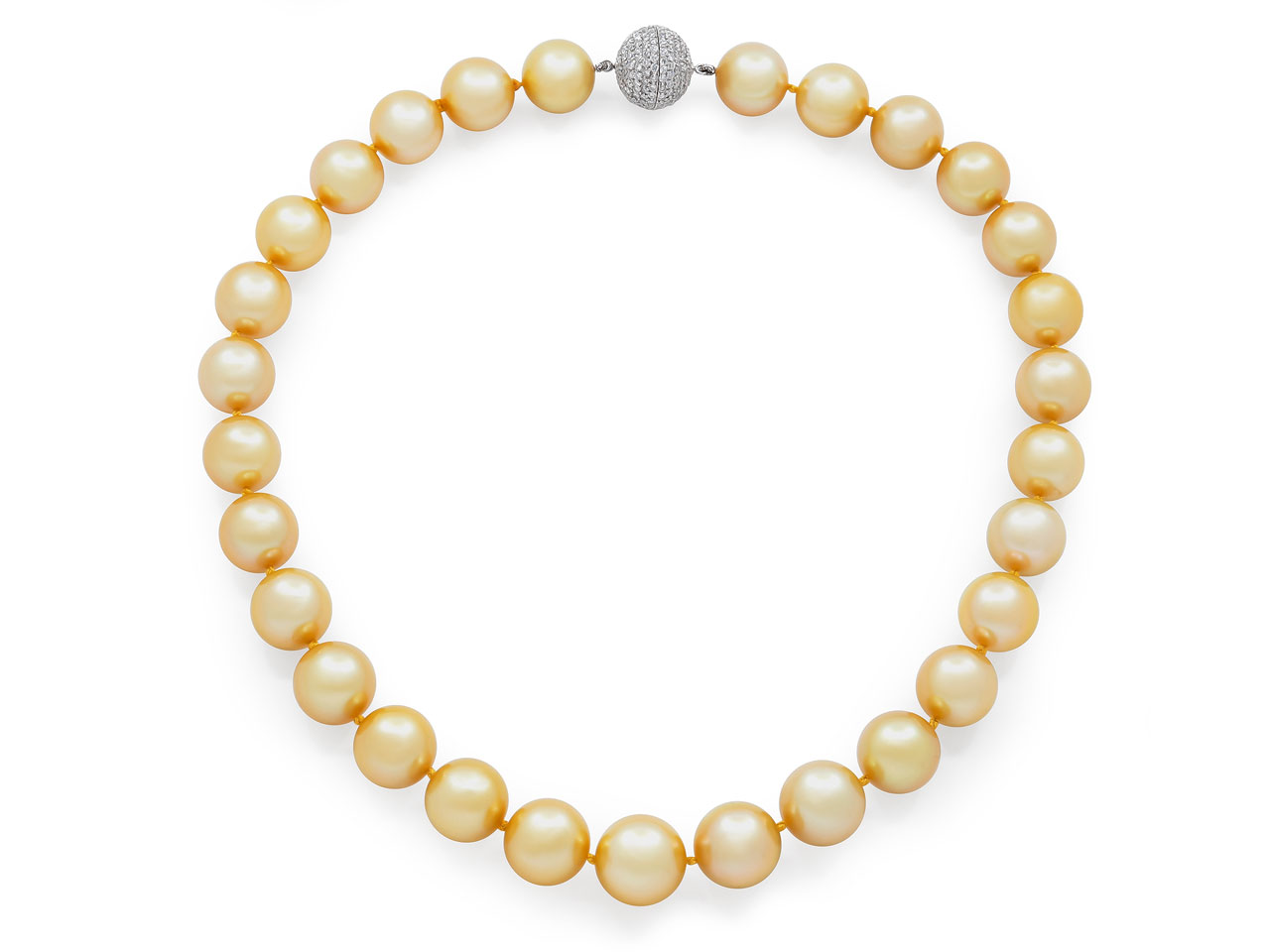 Golden South Sea Pearl Necklace with Diamond Clasp in 18K White Gold