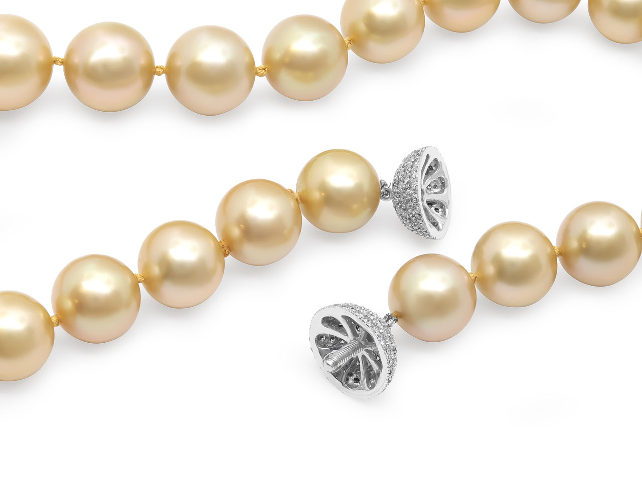 Golden South Sea Pearl Necklace with Diamond Clasp in 18K White Gold