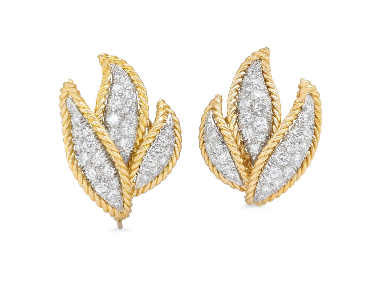 Mid-Century Diamond Leaf Earrings in 18K Gold