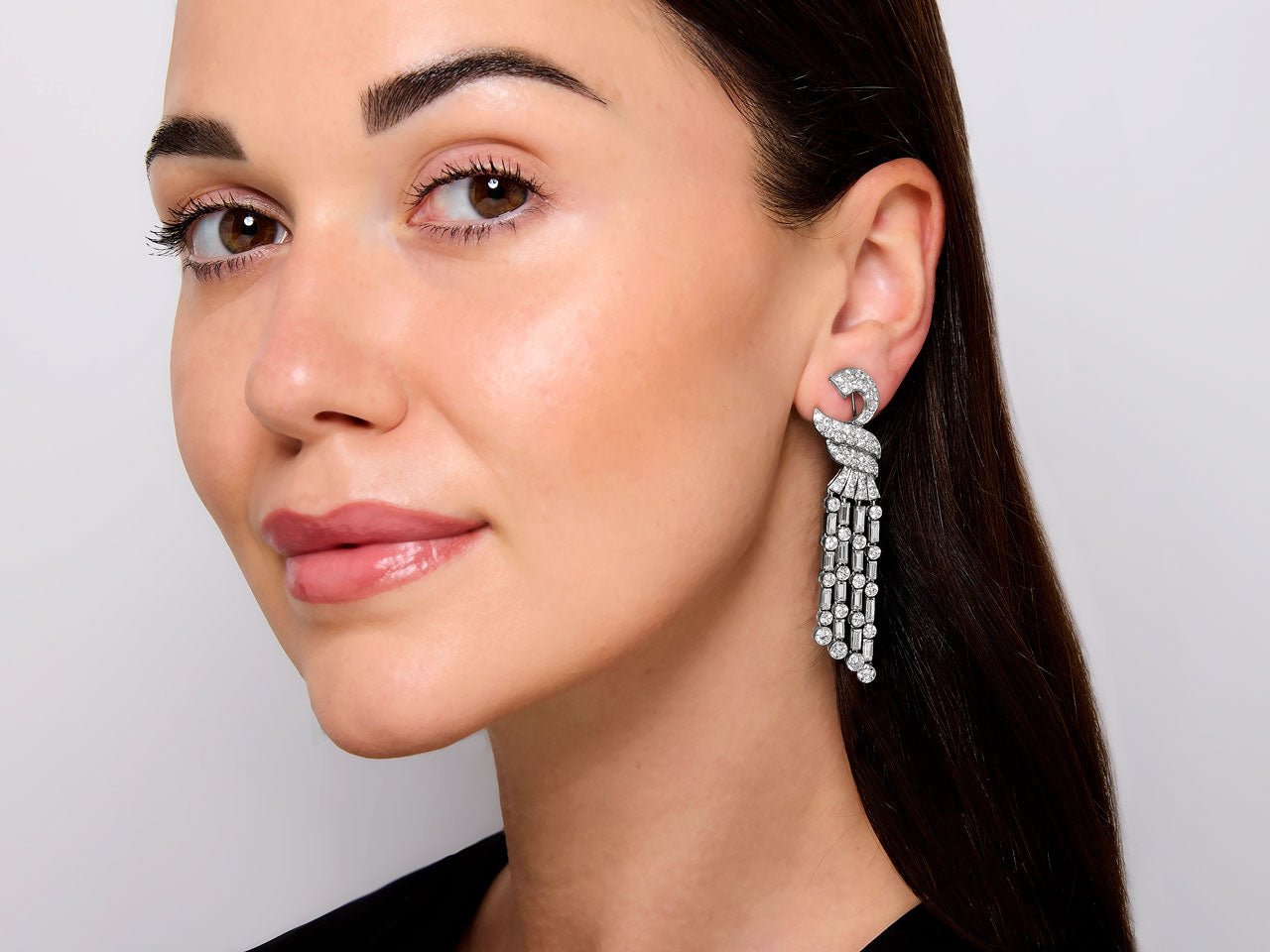 Art Deco Diamond Tassel Earrings in Platinum