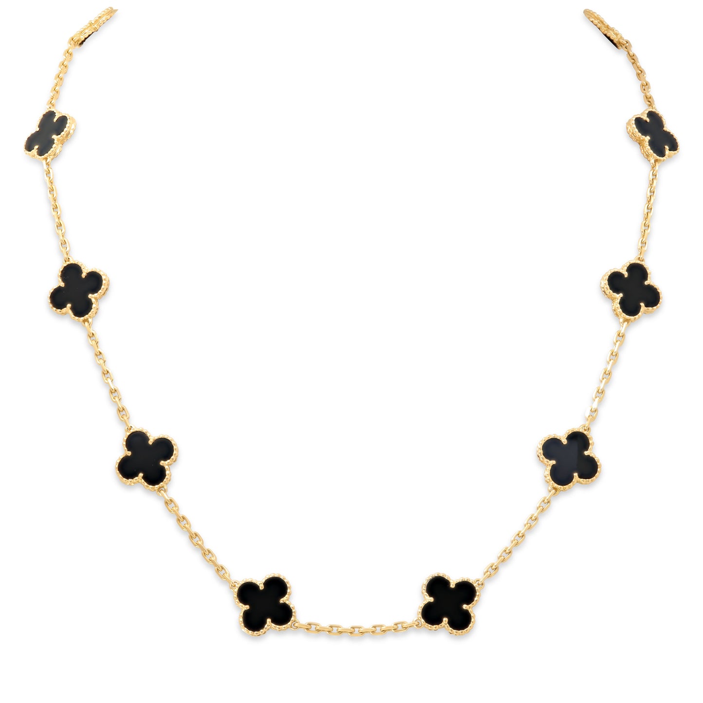 Van Cleef & Arpels 'Vintage Alhambra' Onyx Necklace, 12 Motifs, in 18K Gold