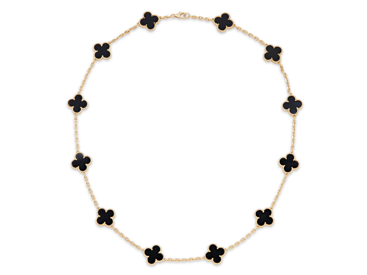 Van Cleef & Arpels 'Vintage Alhambra' Onyx Necklace, 12 Motifs, in 18K Gold