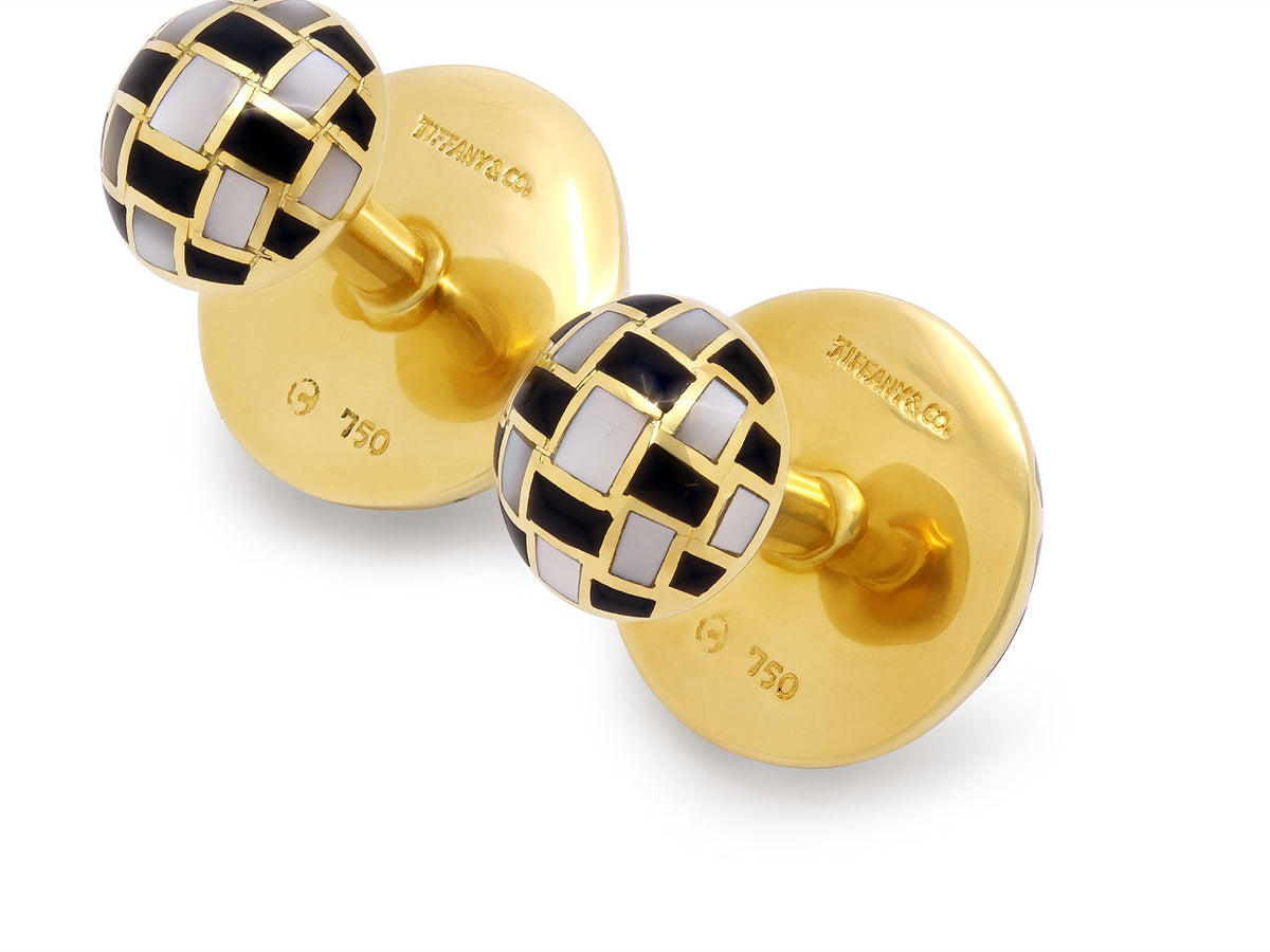 Tiffany & Co. Angela Cummings Mother-of-Pear and Onyx Cufflinks 18K Gold