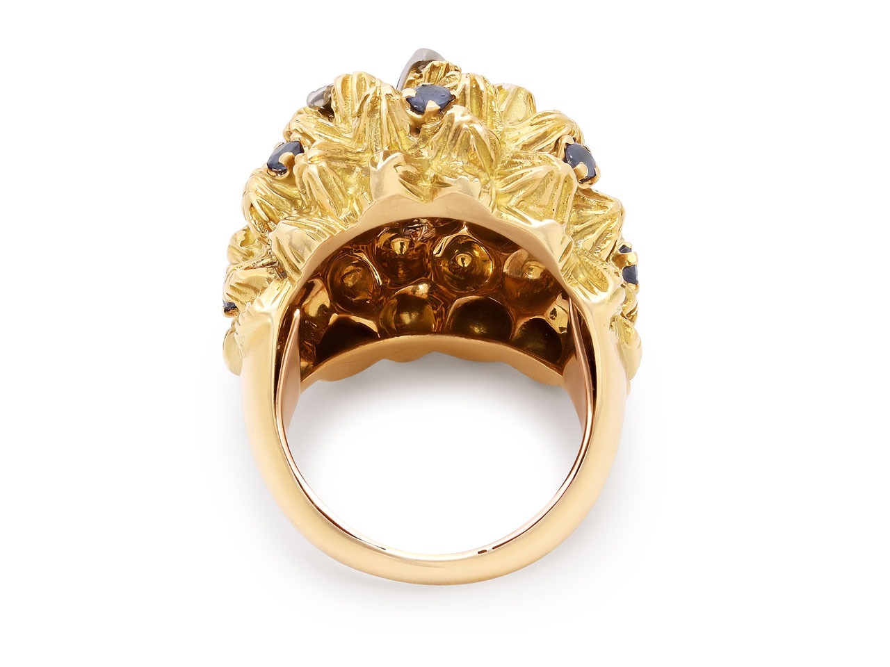 Mid-Century French Turquoise, Diamond and Sapphire Ring in 18K Gold