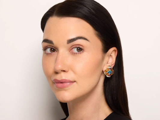 Blue Topaz, Amethyst and Citrine Earrings in 18K Gold