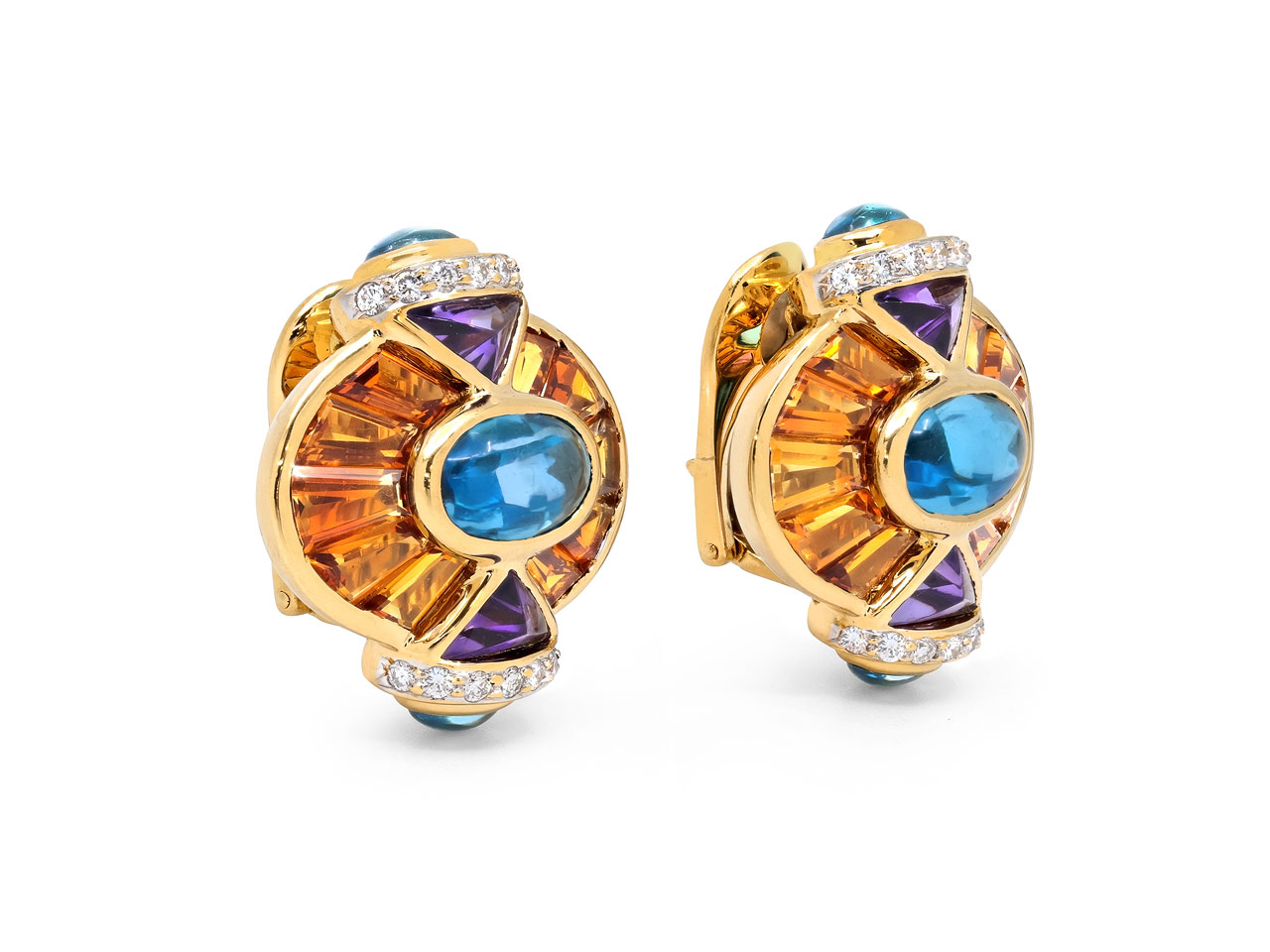 Blue Topaz, Amethyst and Citrine Earrings in 18K Gold