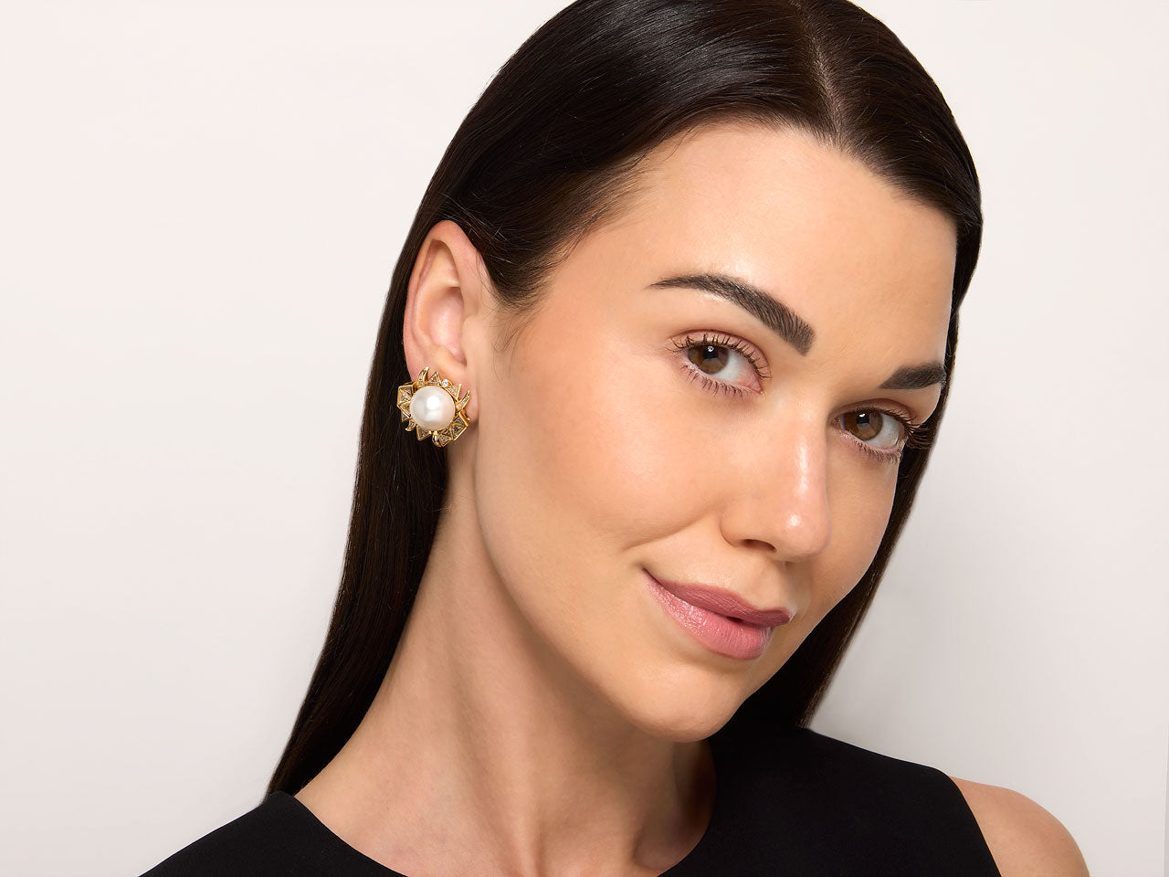 South Sea Diamond and Pearl Earrings in 18K Gold