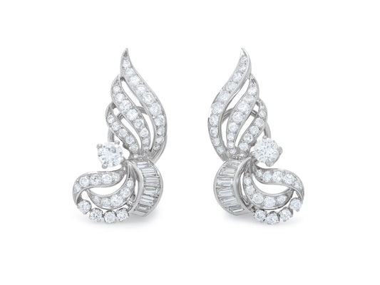 Mid-Century Diamond Spray Earrings in Platinum