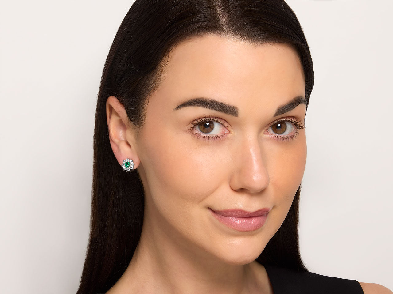 Emerald and Diamond Cluster Earrings in Platinum