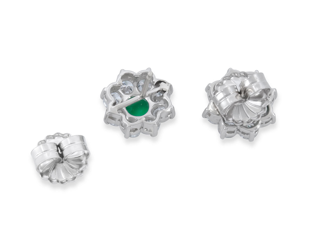 Emerald and Diamond Cluster Earrings in Platinum