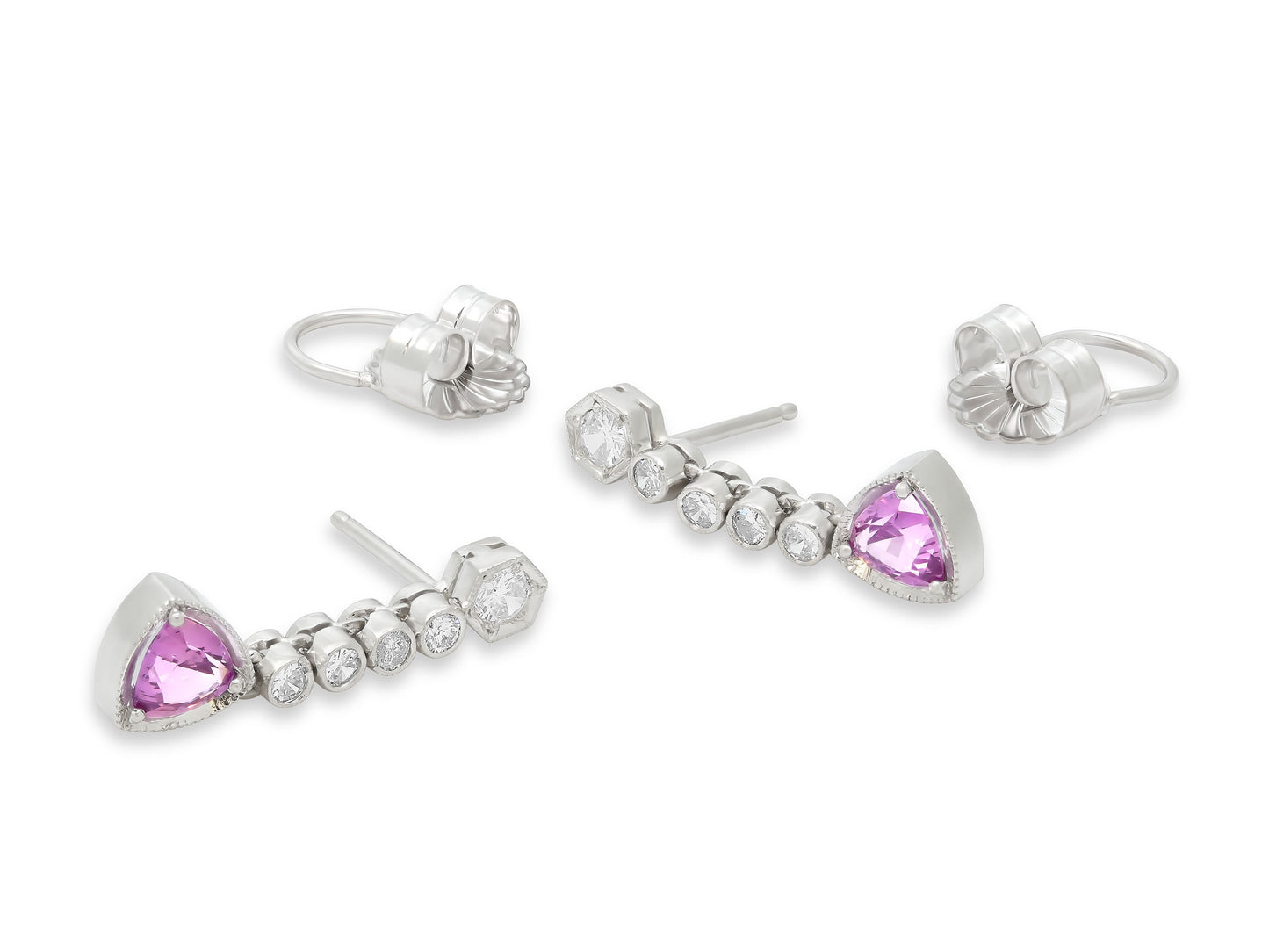 Beladora 'Reimagined' Pink Sapphire and Diamond Earrings in Platinum