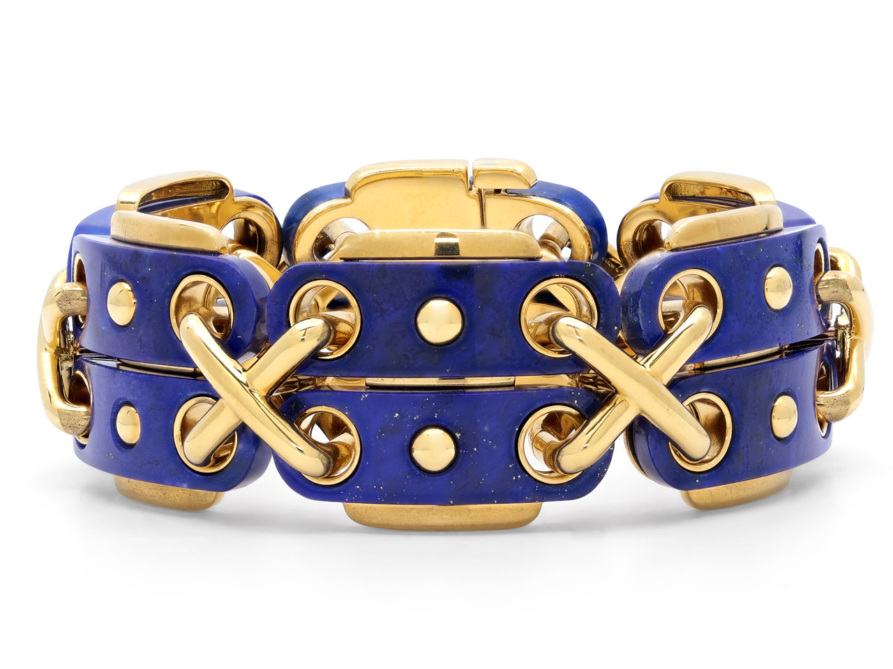 David Webb Lapis Cross-Stitch Bracelet in 18K Gold