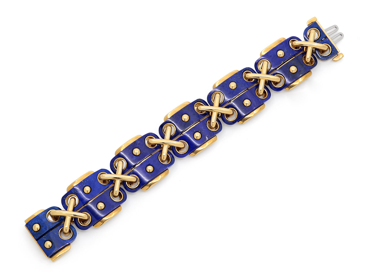David Webb Lapis Cross-Stitch Bracelet in 18K Gold