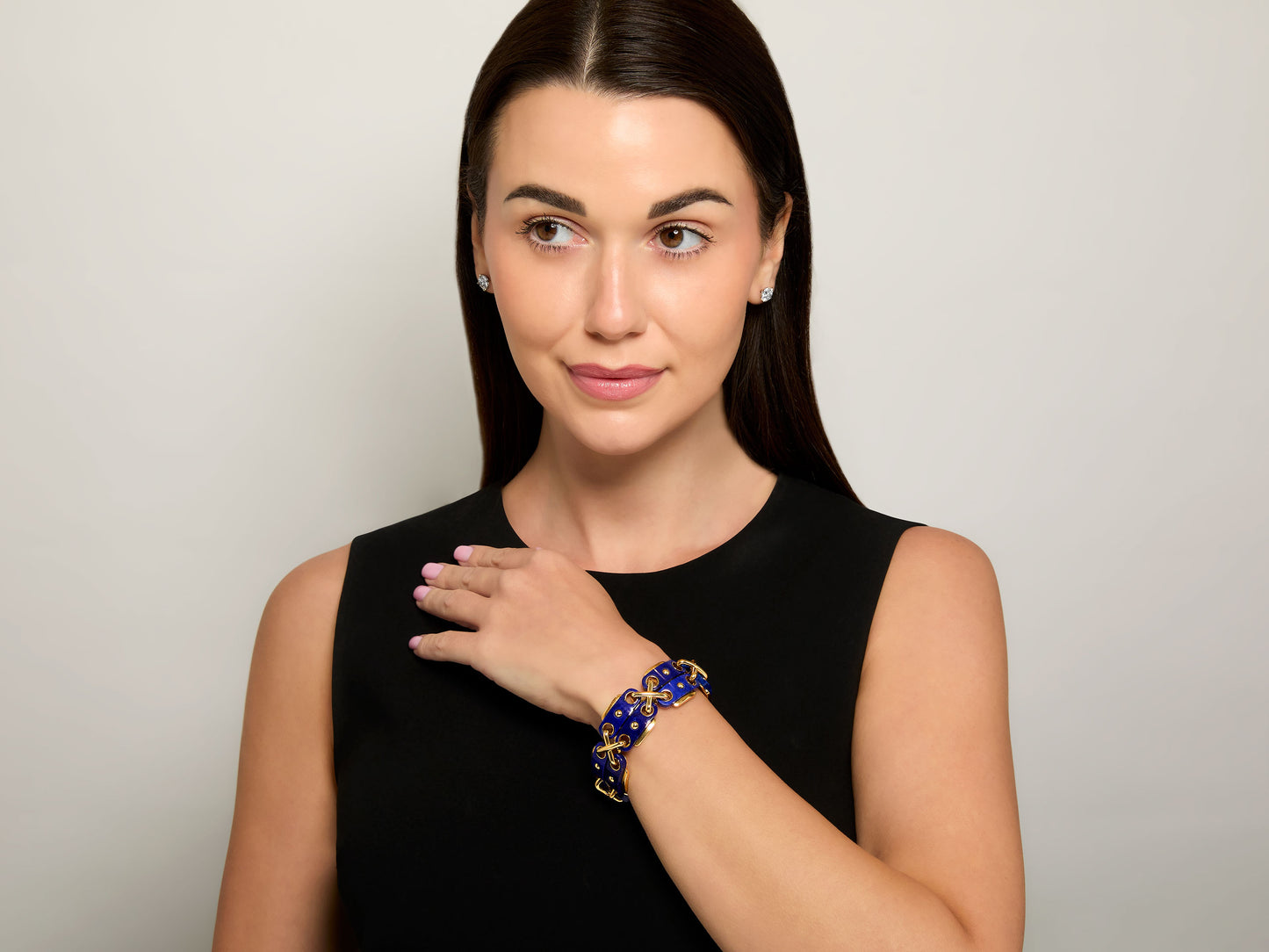 David Webb Lapis Cross-Stitch Bracelet in 18K Gold