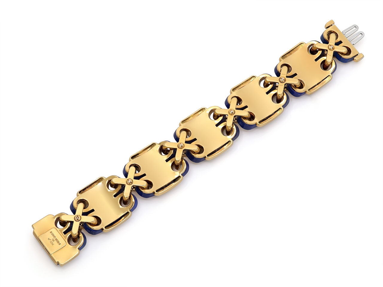 David Webb Lapis Cross-Stitch Bracelet in 18K Gold