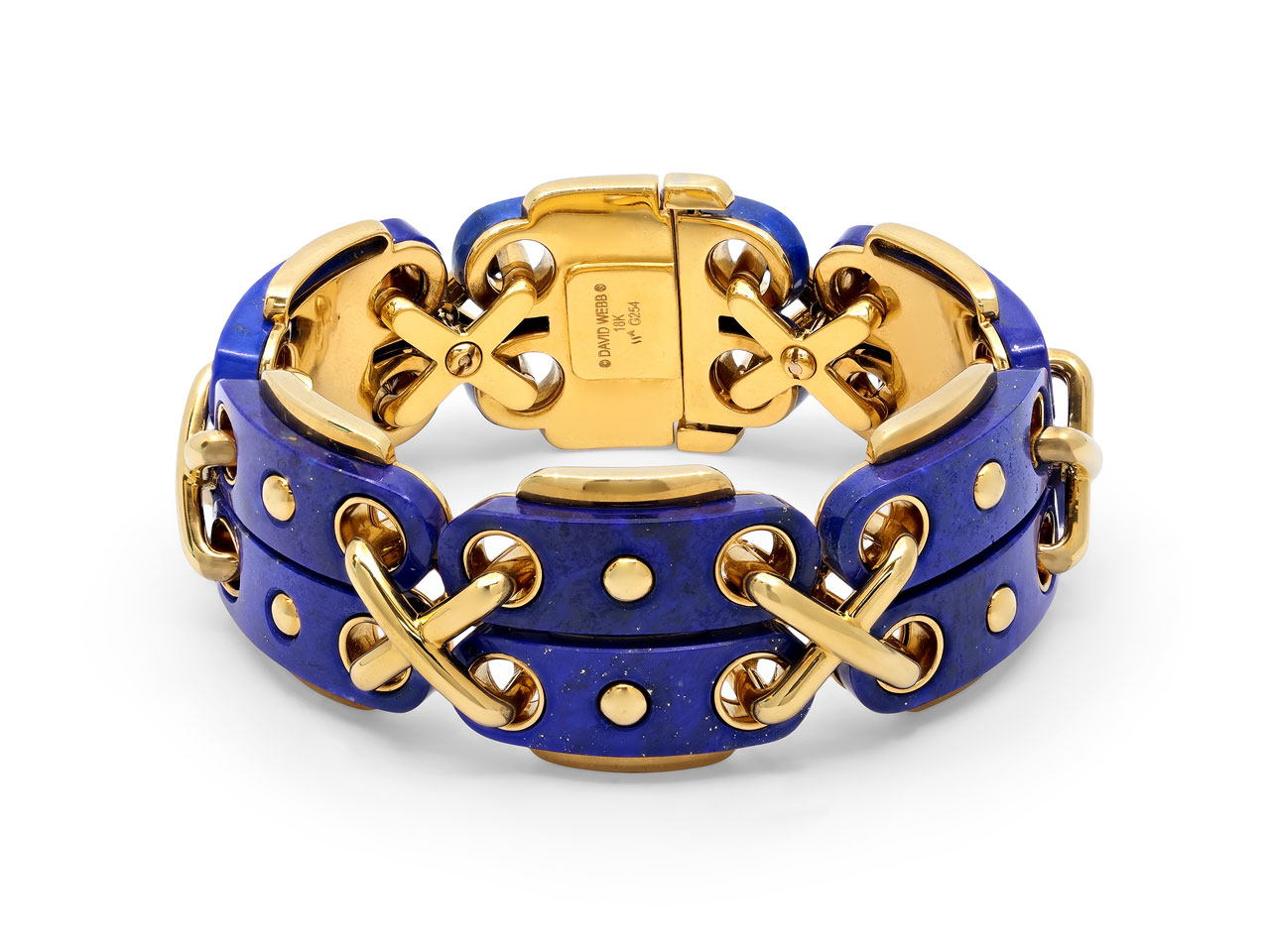 David Webb Lapis Cross-Stitch Bracelet in 18K Gold