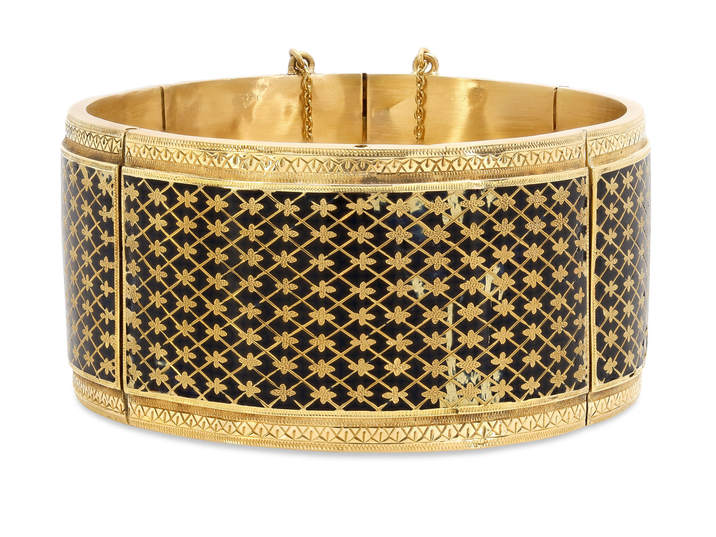 Antique Victorian Enamel Bangle Bracelet in 18K Gold