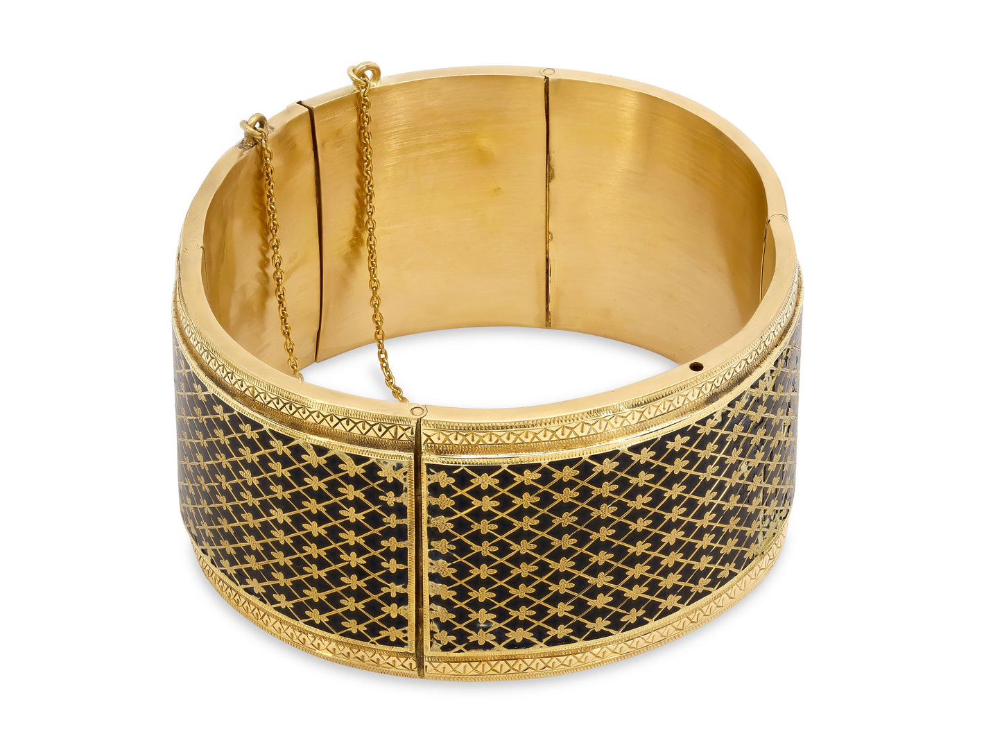 Antique Victorian Enamel Bangle Bracelet in 18K Gold