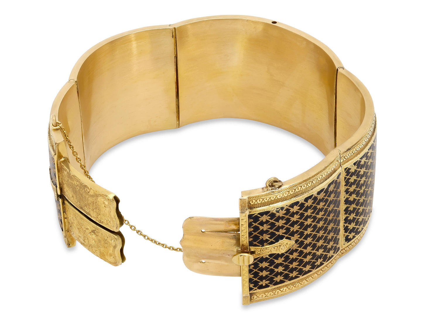 Antique Victorian Enamel Bangle Bracelet in 18K Gold