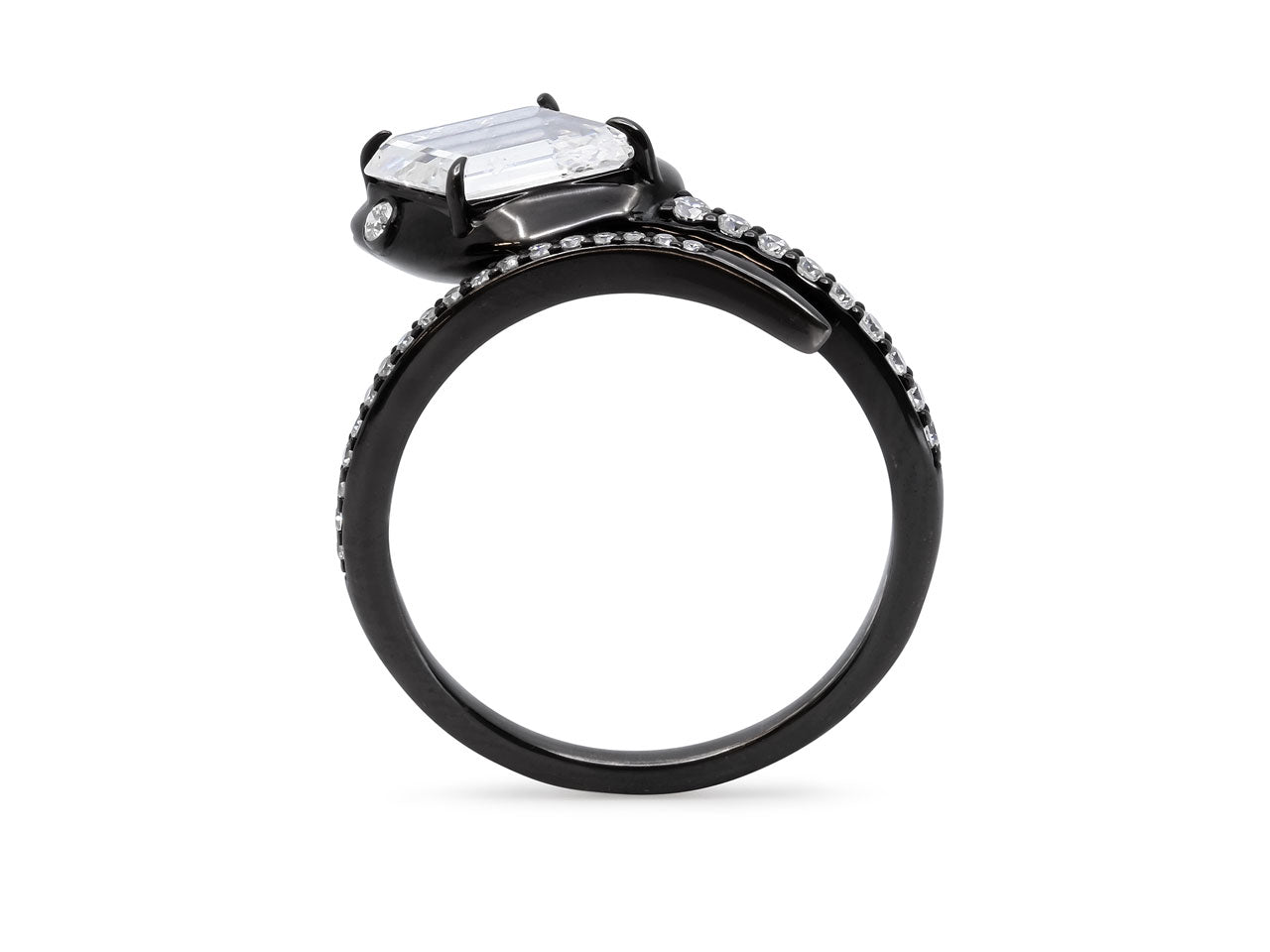 Diamond Snake Ring in 18K Blackened Gold