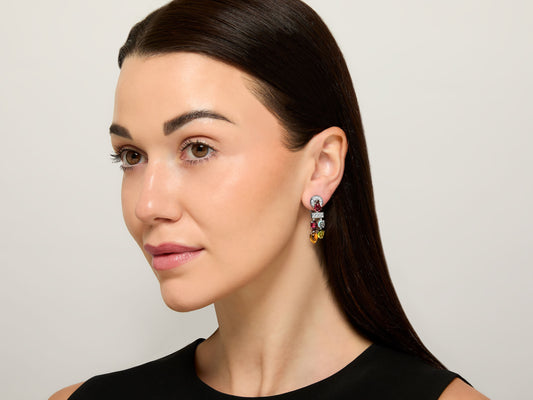 Bulgari 'Allegra' Diamond and Multicolor Gemstone Earrings in 18K White Gold