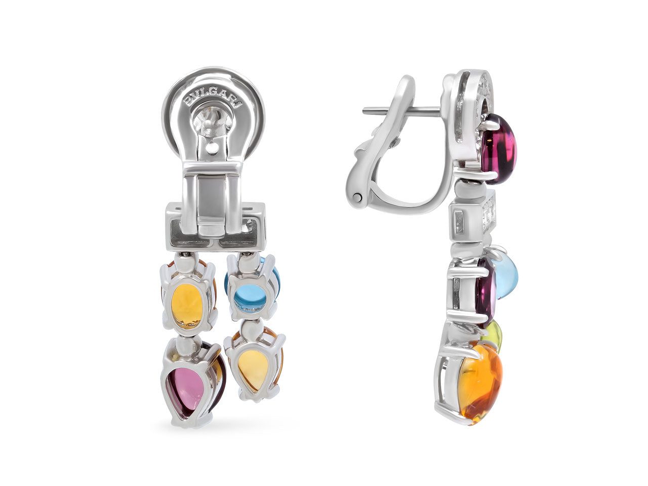 Bulgari 'Allegra' Diamond and Multicolor Gemstone Earrings in 18K White Gold
