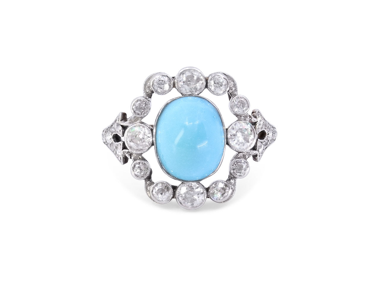 Antique Edwardian Turquoise and Diamond Ring in Platinum and 18K Gold