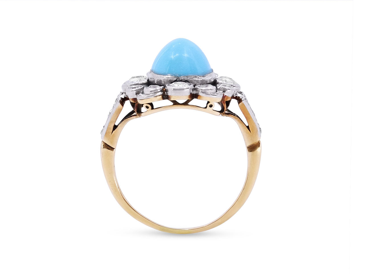 Antique Edwardian Turquoise and Diamond Ring in Platinum and 18K Gold