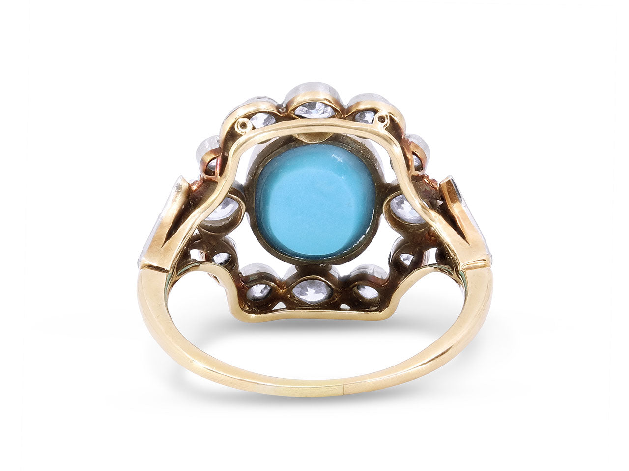 Antique Edwardian Turquoise and Diamond Ring in Platinum and 18K Gold