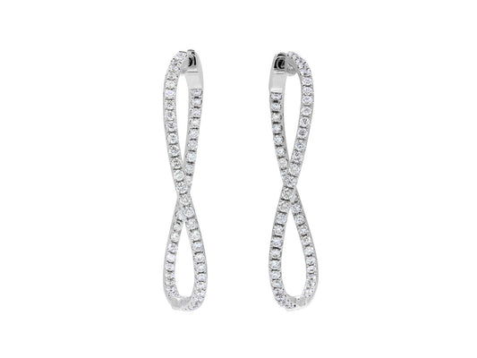 Curved Diamond Hoop Earrings in 18K White Gold