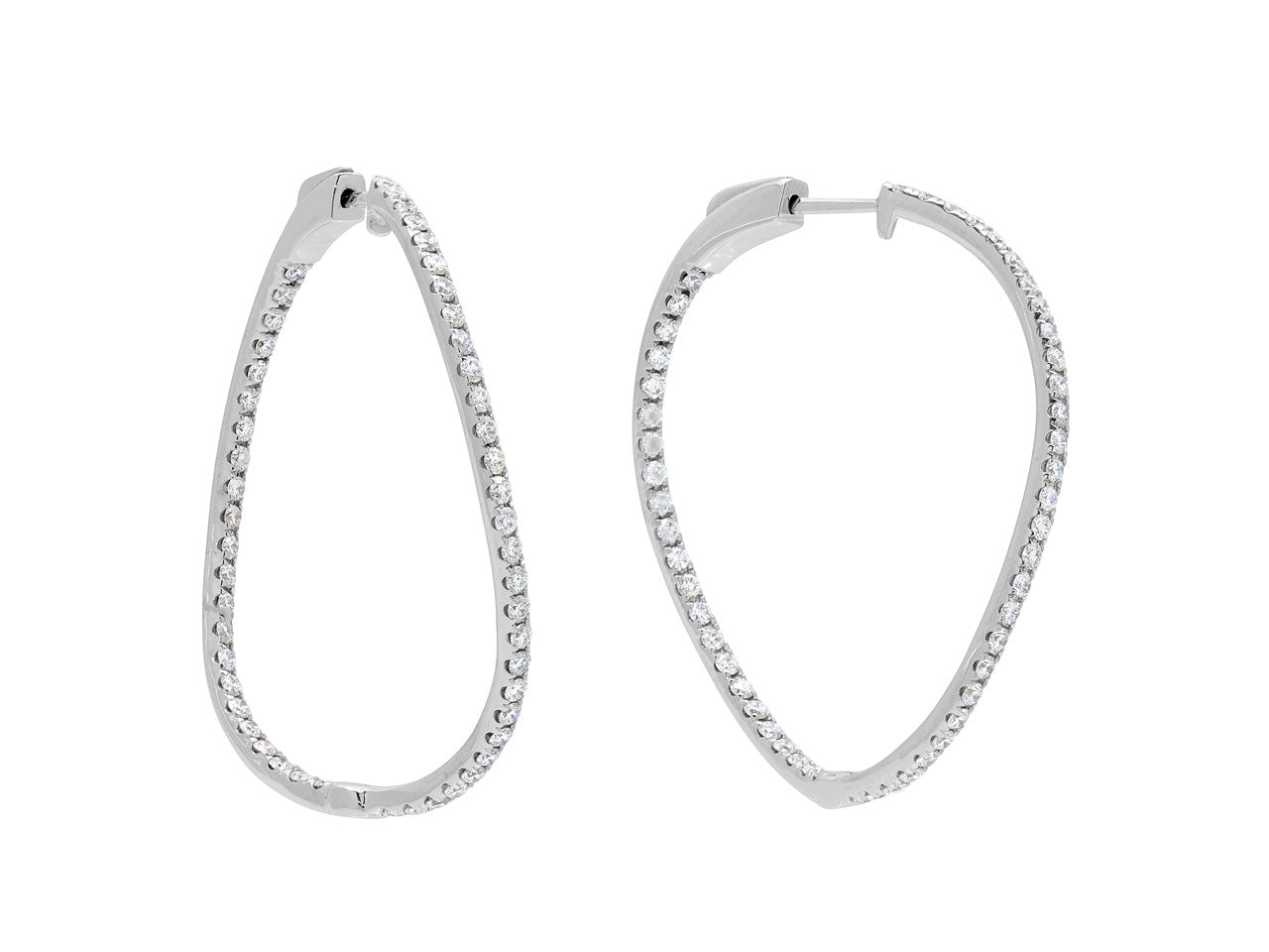 Curved Diamond Hoop Earrings in 18K White Gold