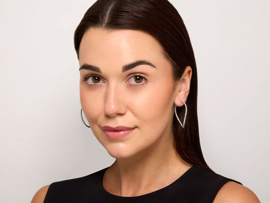 Curved Diamond Hoop Earrings in 18K White Gold