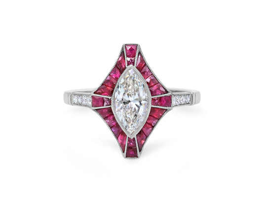 Diamond and Ruby Ring in Platinum
