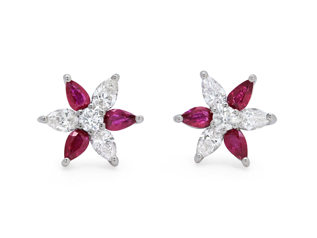 Flower Ruby and Diamond Earrings in Platinum