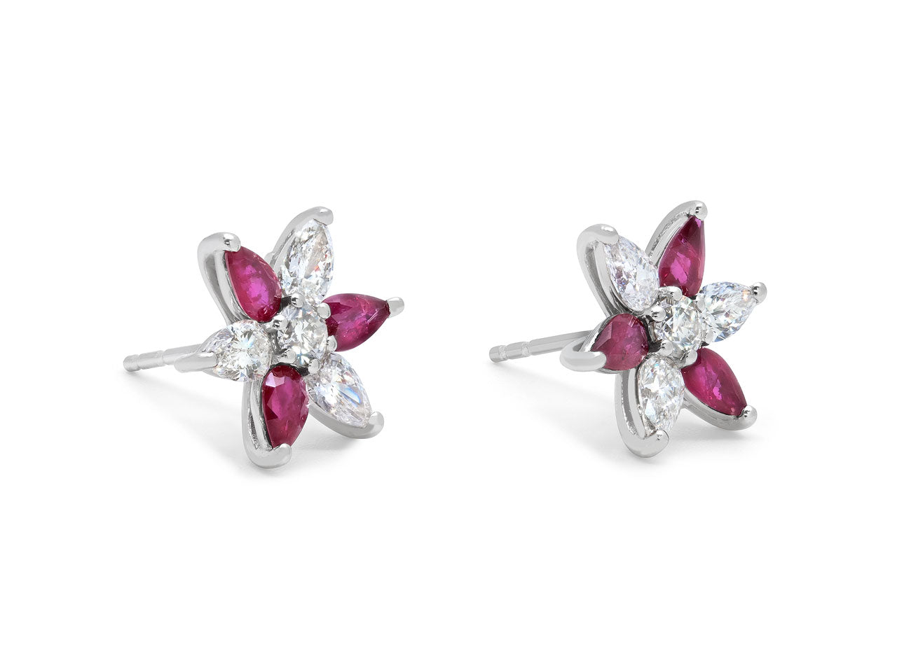 Flower Ruby and Diamond Earrings in Platinum