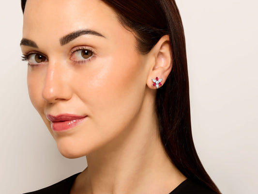 Flower Ruby and Diamond Earrings in Platinum