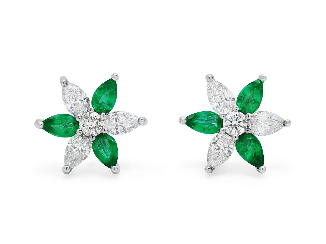 Flower Emerald and Diamond Earrings in Platinum