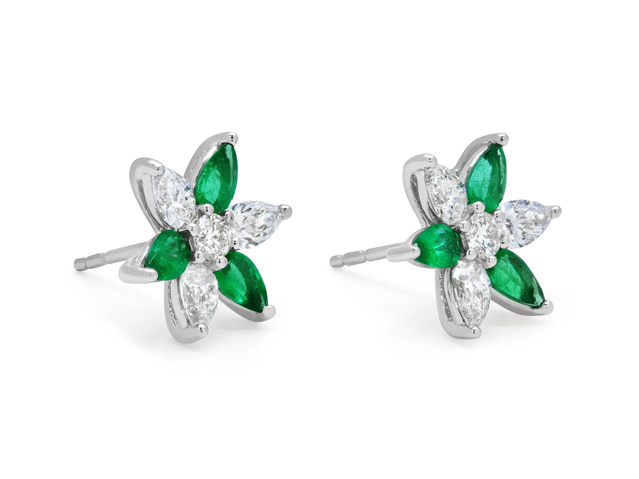 Flower Emerald and Diamond Earrings in Platinum