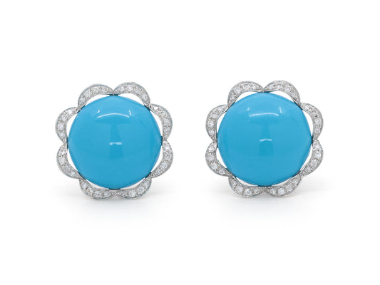 Diamond and Turquoise Earrings in 18K White Gold