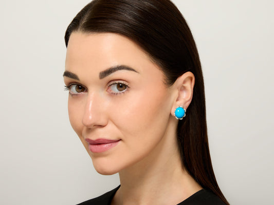 Diamond and Turquoise Earrings in 18K White Gold
