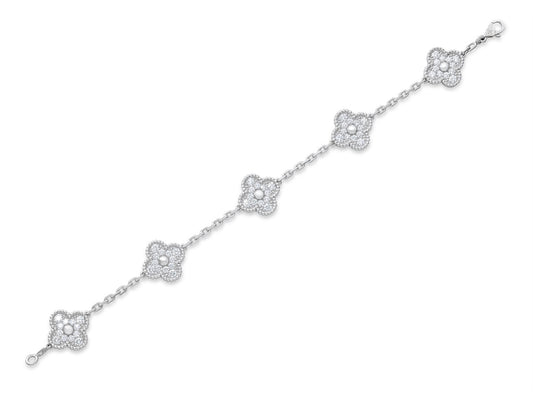 Van Cleef & Arpels 'Vintage Alhambra' Diamond Bracelet, 5 Motifs, in 18K White Gold