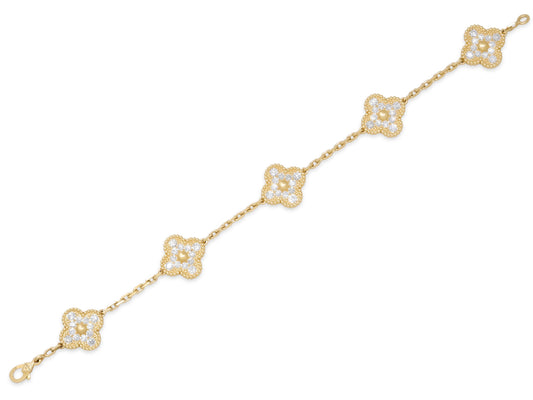 Van Cleef & Arpels 'Vintage Alhambra' Diamond Bracelet, 5 Motifs, in 18K Gold