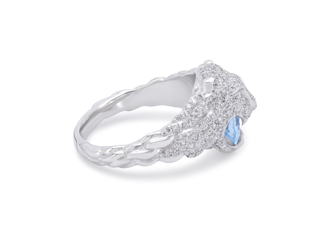 Gucci Diamond and Aquamarine 'Lion Head' Ring in 18K White Gold