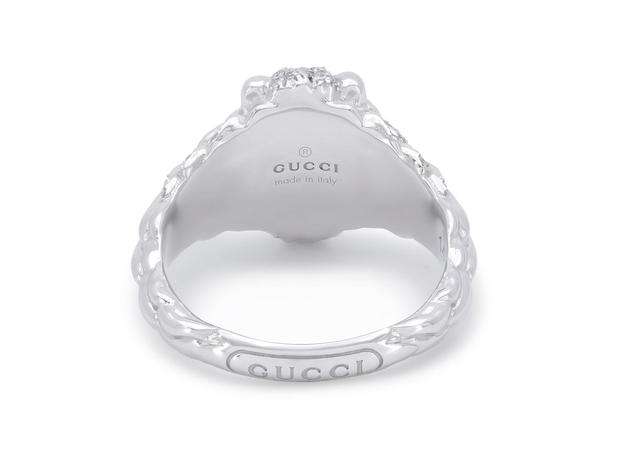 Gucci Diamond and Aquamarine 'Lion Head' Ring in 18K White Gold