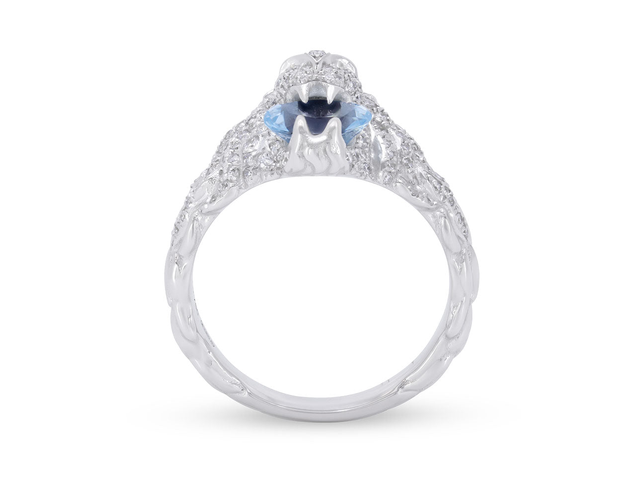 Gucci Diamond and Aquamarine 'Lion Head' Ring in 18K White Gold