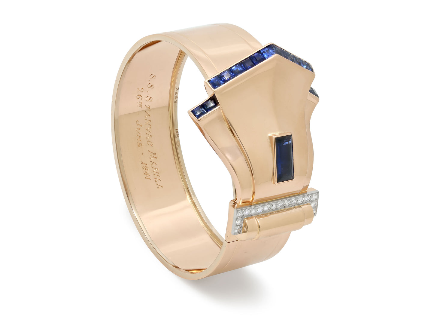 Retro Sapphire and Diamond Bangle and Brooch in 14K Rose Gold