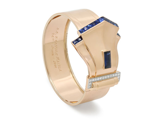 Retro Sapphire and Diamond Bangle and Brooch in 14K Rose Gold