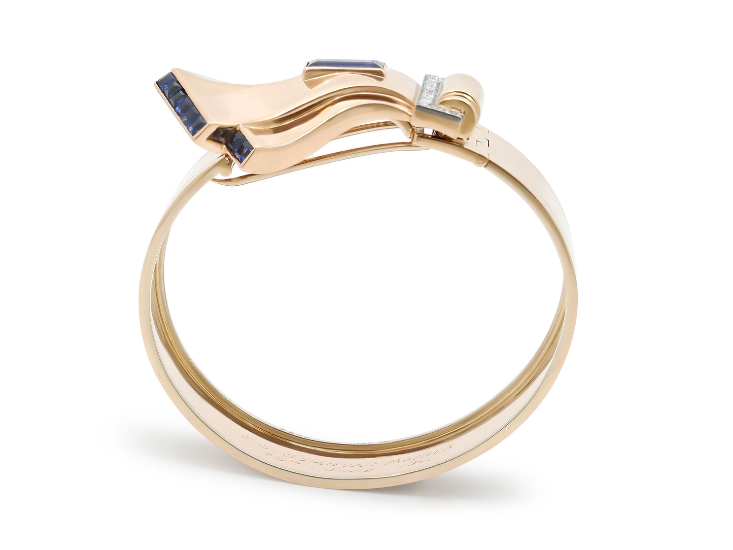 Retro Sapphire and Diamond Bangle and Brooch in 14K Rose Gold