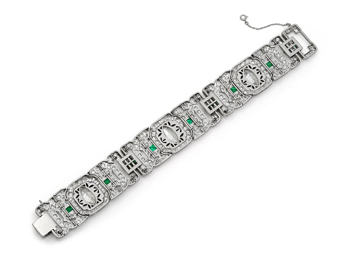 Art Deco Emerald, Diamond and Onyx Bracelet in Platinum